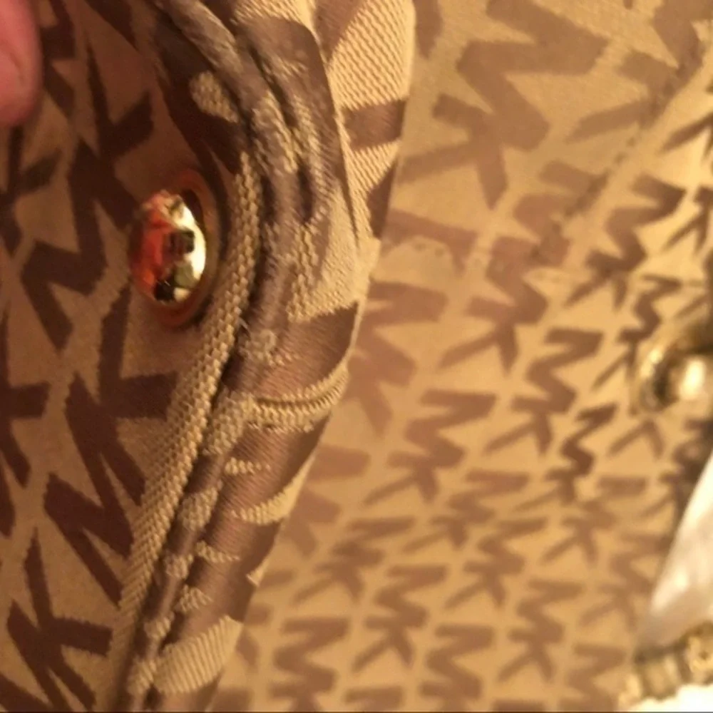 Michael kors signature brown khaki tote bag gold straps